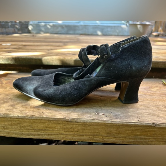 Black suede ballet cross straps, 2 inch heels - Picture 7 of 7